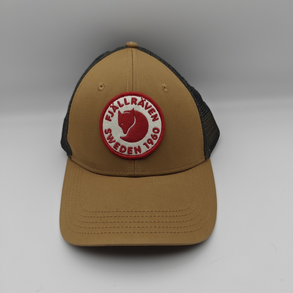 Fjallraven 1960 Logo Hat Cap Snap Back Mens Medium Brown Trucker Mesh Adjustable